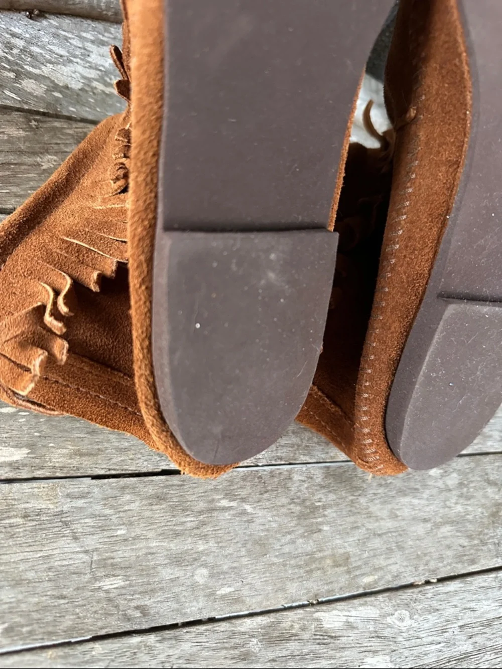 Minnetonka Brown Suede Fringe Ankle Booties 9 - Picture 9 of 14